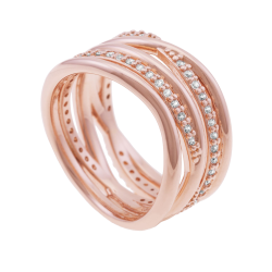 Bague en bronze plaqué or rose et oxydes de zirconium