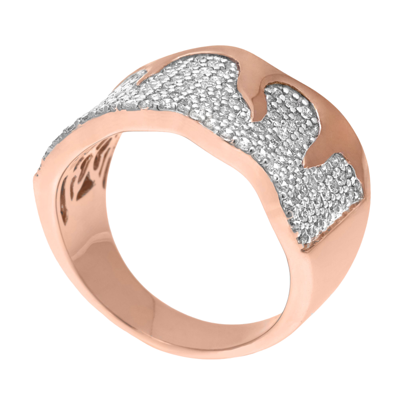 Bague en argent rhodié et doré rose, oxydes de zirconium