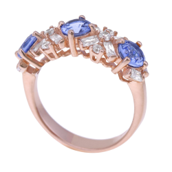 Bague en argent doré rose, oxydes zirconium bleu