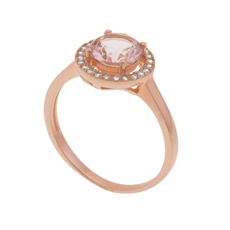 Bague en argent doré rose et oxydes rose et blancs