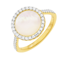 Bague en argent doré et rhdoié, nacre et oxydes de zirconium 