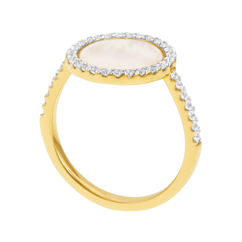 Bague en argent doré et rhdoié, nacre et oxydes de zirconium 