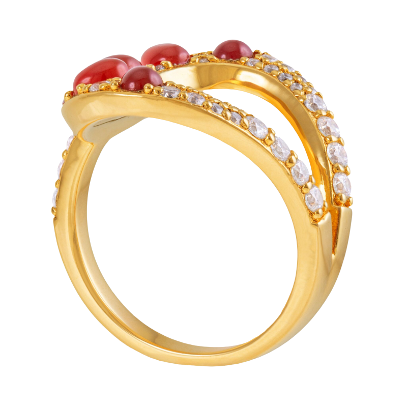 Bague en argent doré, grenats et oxydes de zirconium
