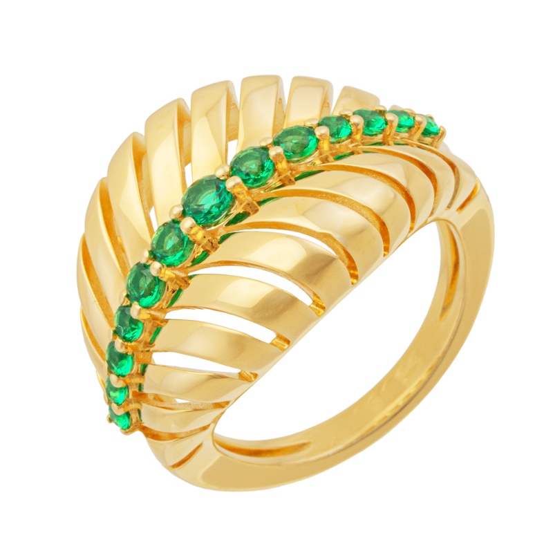 Bague en argent doré et oxydes de zirconium verts