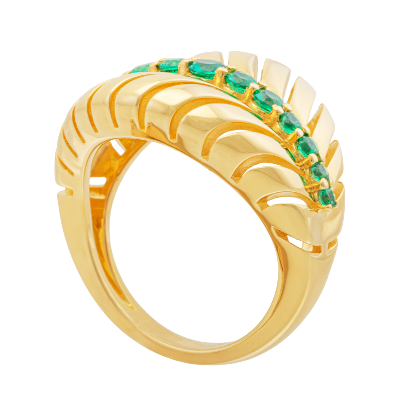 Bague en argent doré et oxydes de zirconium verts