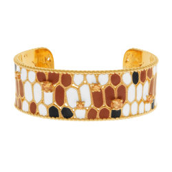 Bracelet jonc en plaqué or, laque et oxydes de zirconium