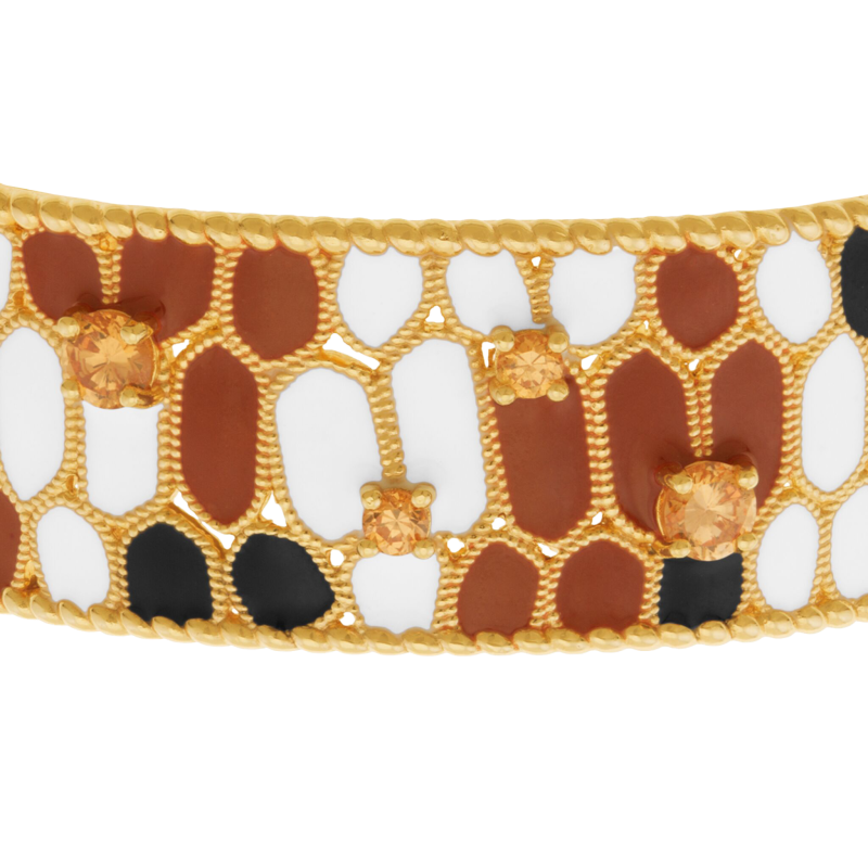 Bracelet jonc en plaqué or, laque et oxydes de zirconium