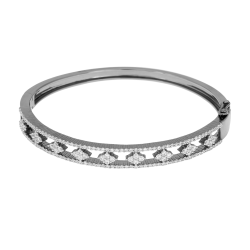 Bracelet jonc en argent rhodié anthracite, oxydes de zirconium