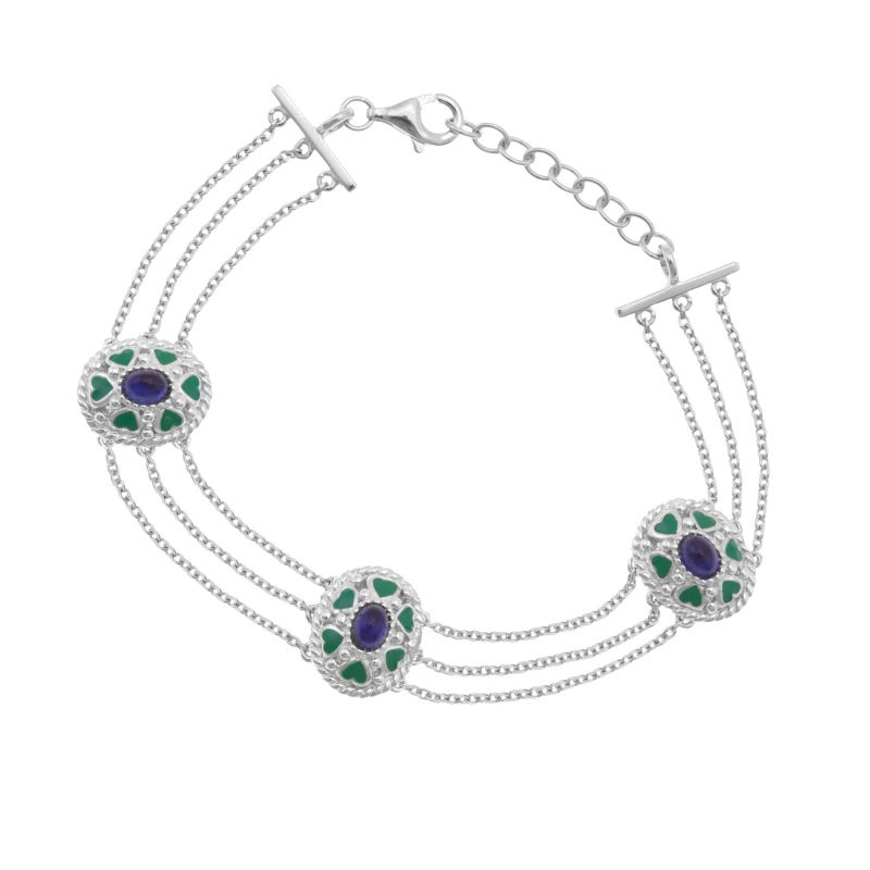 Bracelet en argent rhodié, verre et laque