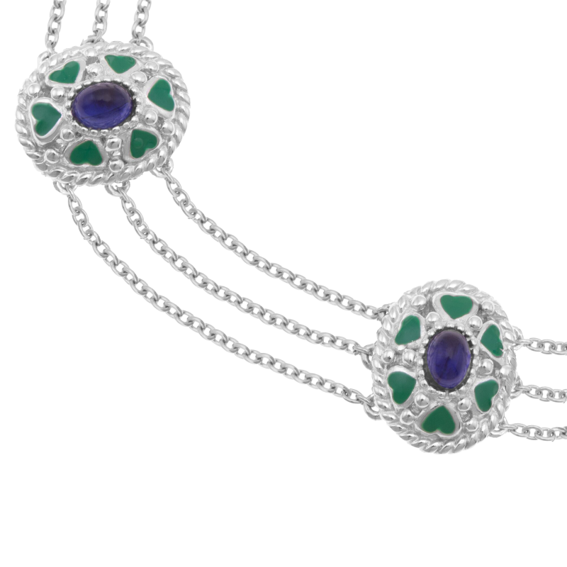 Bracelet en argent rhodié, verre et laque