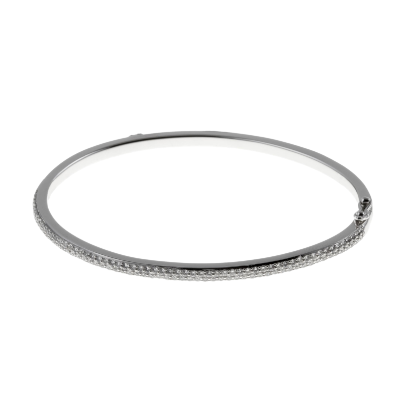 Bracelet jonc ouvrant en argent rhodié, pavage en oxydes de zirconium