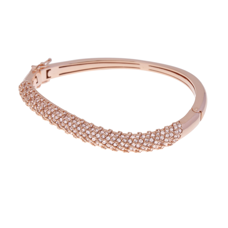 Bracelet jonc en bronze plaqué or rose et oxydes de zirconium