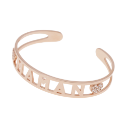 Bracelet jonc ouvert en bronze plaqué or rose et oxydes de zirconium