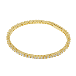 Bracelet en bronze  plaqué or jaune, oxydes de zirconium
