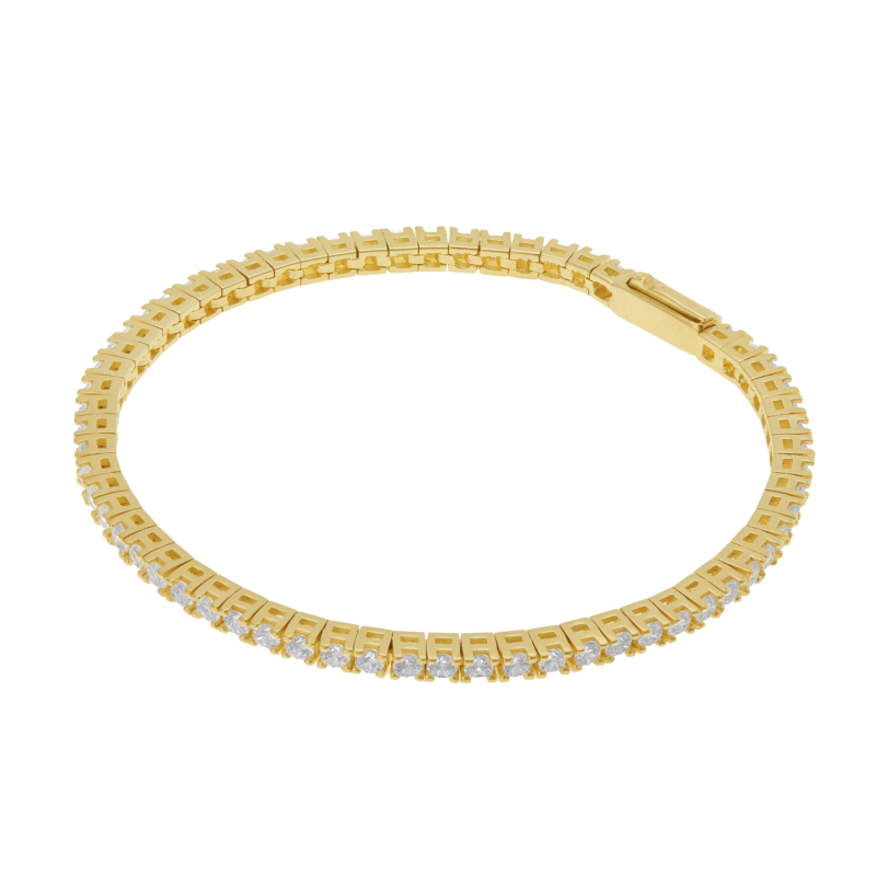 Bracelet en bronze  plaqué or jaune, oxydes de zirconium