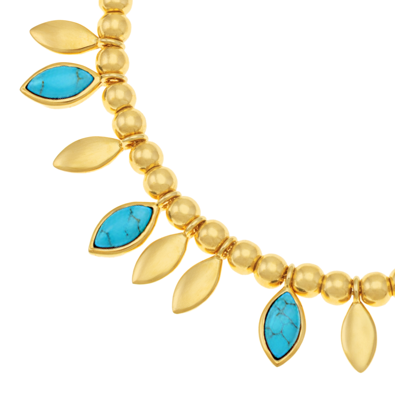 Bracelet en argent doré et pierres synthétiques turquoises