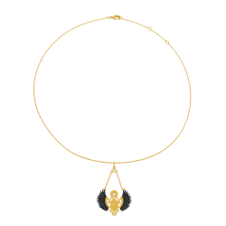 Collier en plaqué or et rhodié, oxydes de zirconium, scarabé