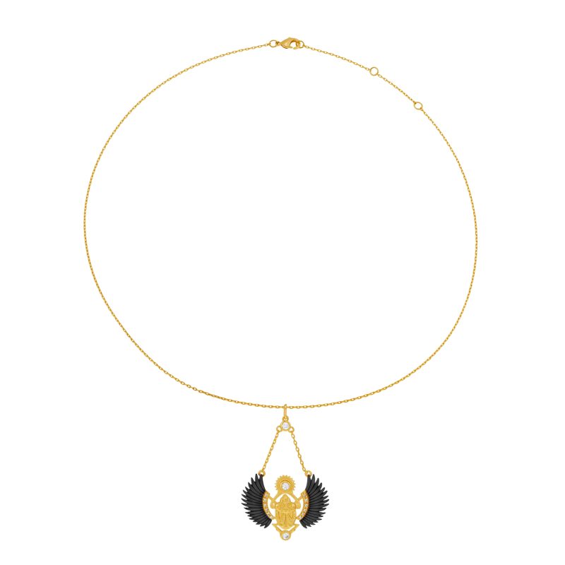Collier en plaqué or et rhodié, oxydes de zirconium, scarabé