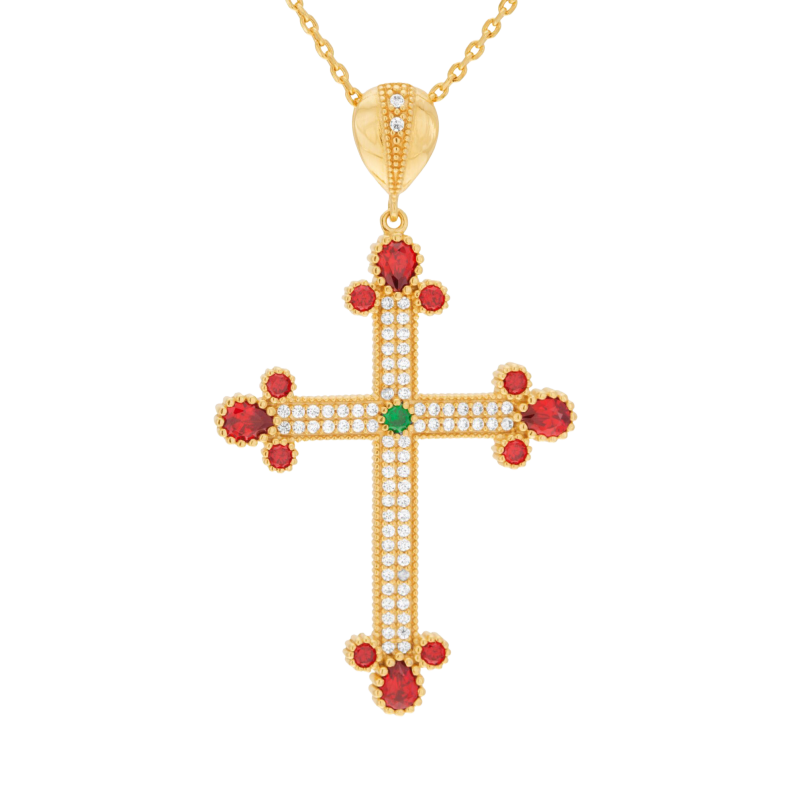 Collier en plaqué or et oxydes de zirconium, croix