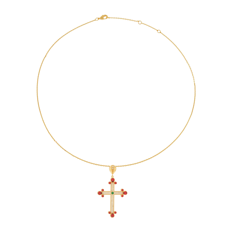 Collier en plaqué or et oxydes de zirconium, croix