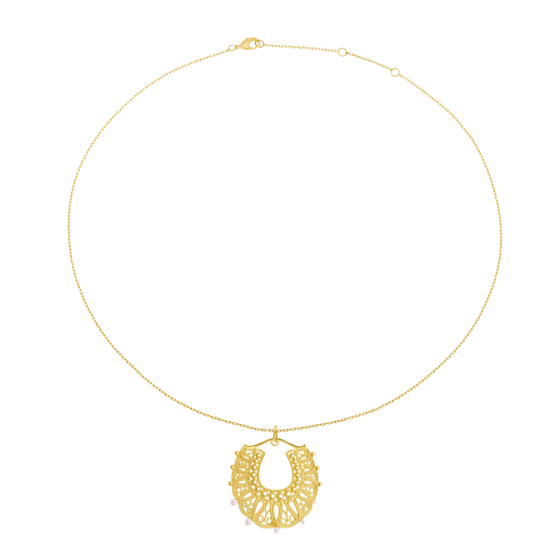 Collier en plaqué or, perles de culture et oxydes de zirconium