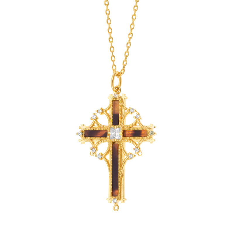 Collier en plaqué or, acétate et oxydes de zirconium