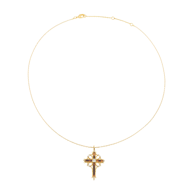 Collier en plaqué or, acétate et oxydes de zirconium