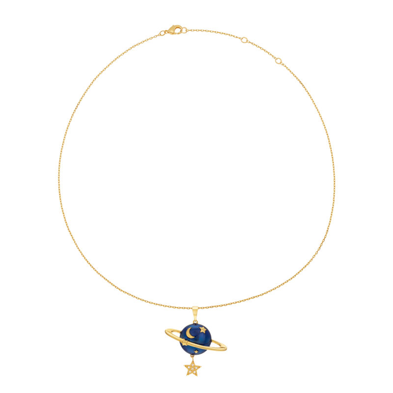 Collier en plaqué or, oxydes de zirconium et laque bleue