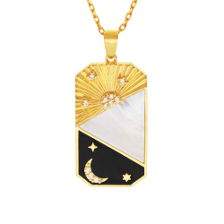 Collier en plaqué or, oxydes de zirconium, nacre et laque