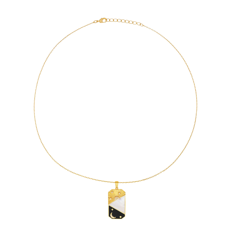 Collier en plaqué or, oxydes de zirconium, nacre et laque