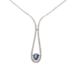 Collier en argent rhodié, goutte, saphir et oxydes de zirconium