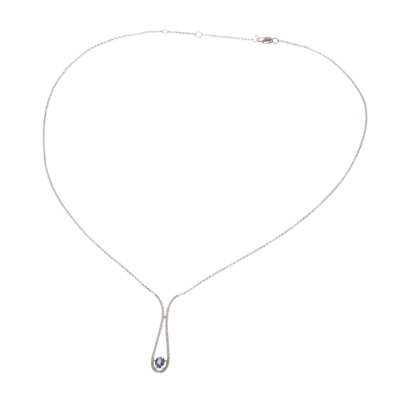 Collier en argent rhodié, goutte, saphir et oxydes de zirconium