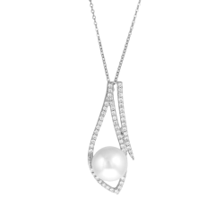 Collier en argent rhodié, perle de culture et oxydes de zirconium