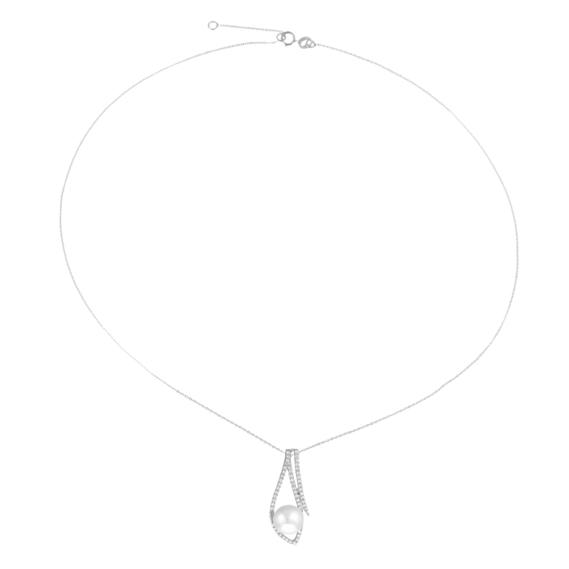 Collier en argent rhodié, perle de culture et oxydes de zirconium