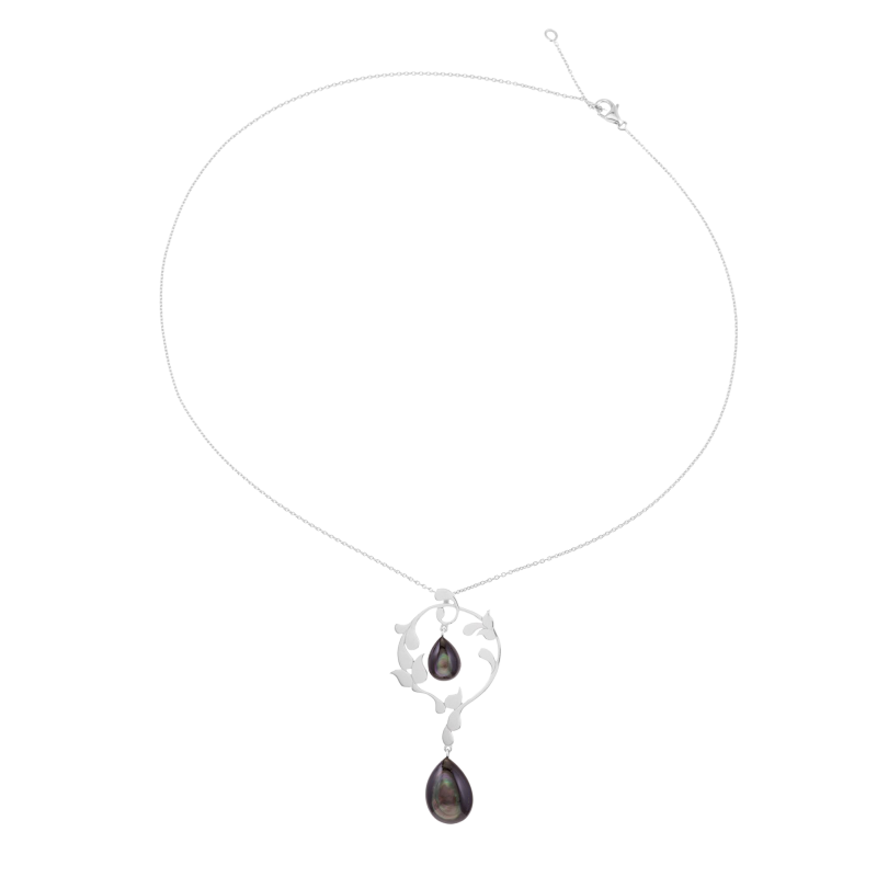 Collier en argent rhodié et gouttes nacre