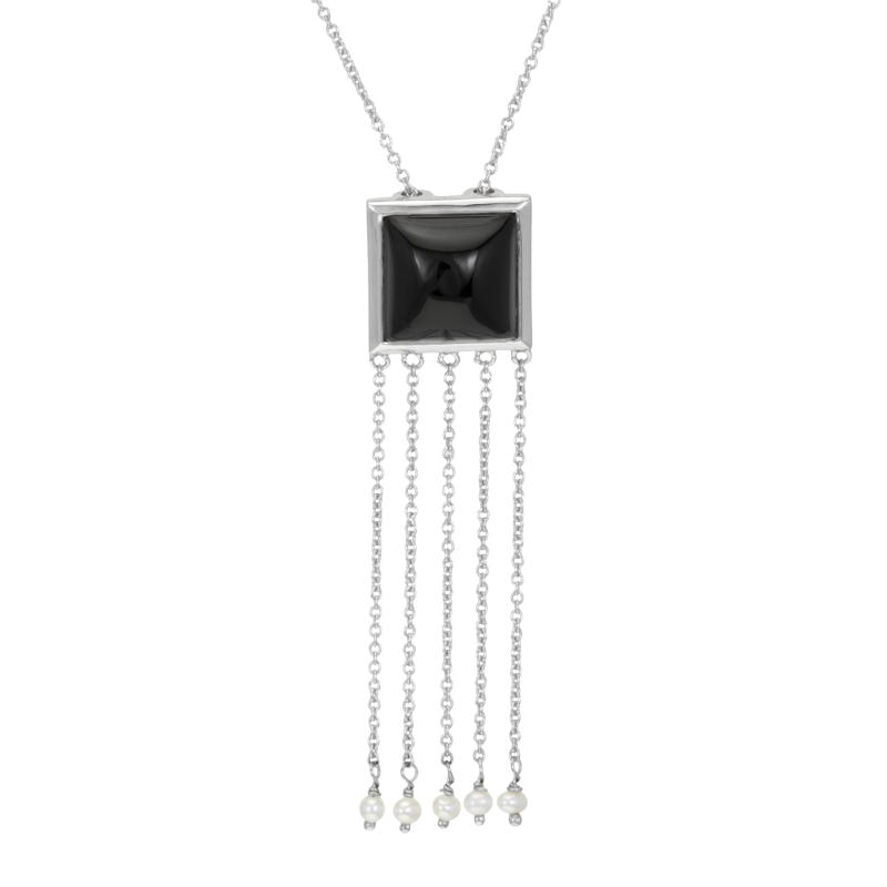 Collier en argent rhodié, onyx et perles de culture