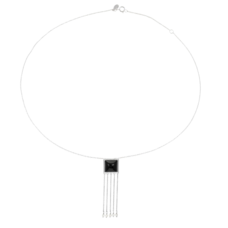 Collier en argent rhodié, onyx et perles de culture