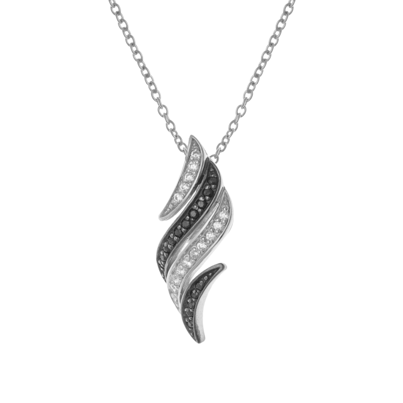 Collier en argent rhodié et rhodié noir, oxydes de zirconium noirs et blancs