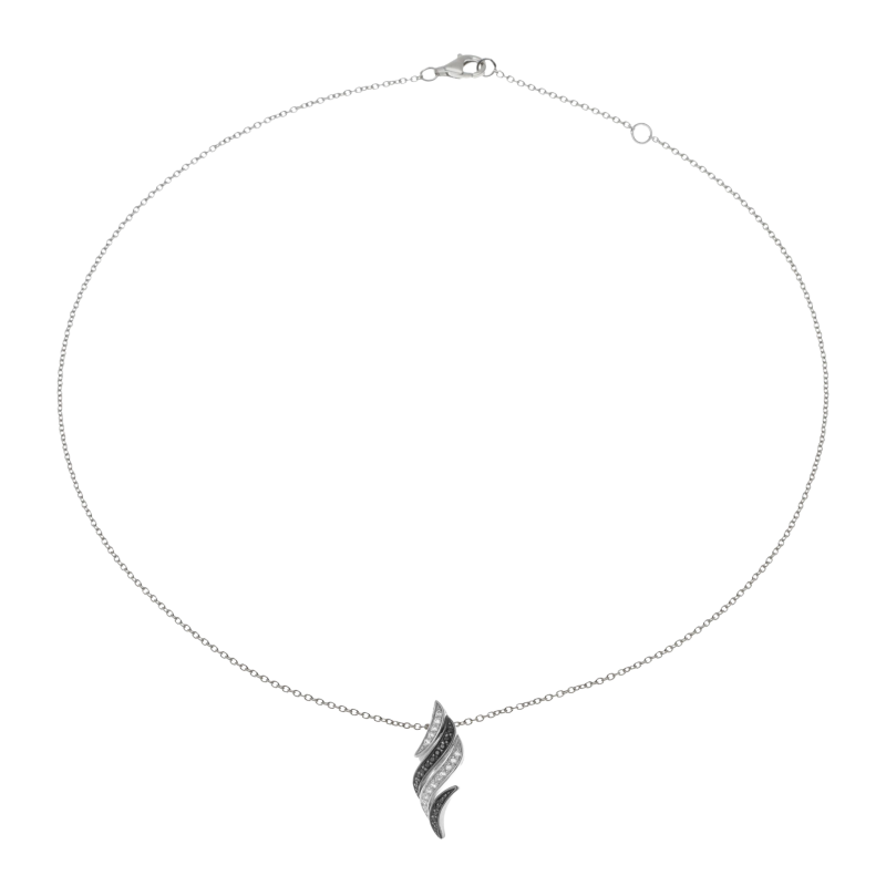 Collier en argent rhodié et rhodié noir, oxydes de zirconium noirs et blancs