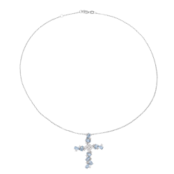 Collier en argent rhodié, oxydes de zirconium blancs et bleus