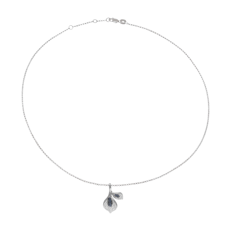 Collier en argent rhodié, oxydes de zirconium bleus et blanc