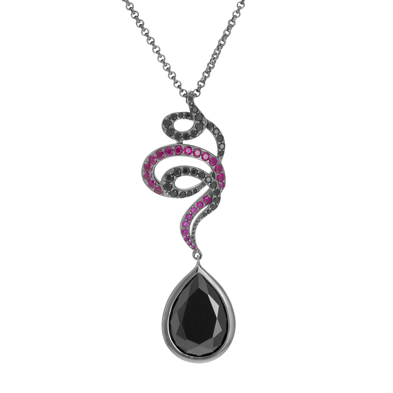 Collier en argent rhodié gris anthracite, oxydes de zirconium