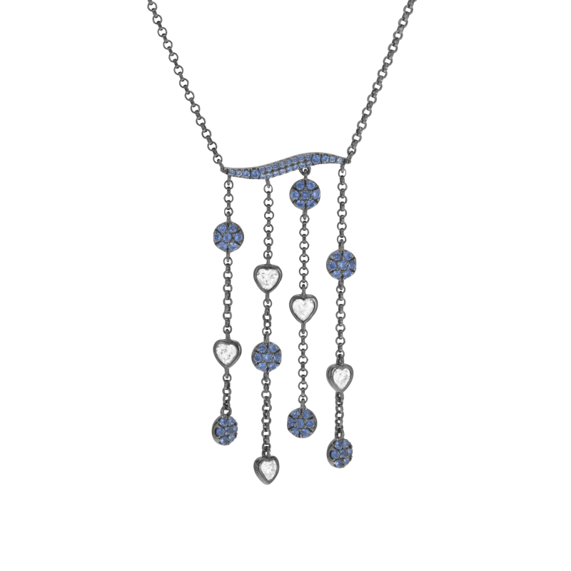 Collier en argent rhodié gris anthracite, oxydes de zirconium