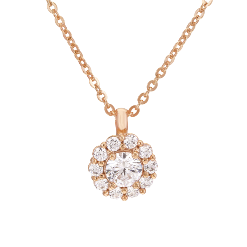 Collier en bronze plaqué or rose et oxydes de zirconium