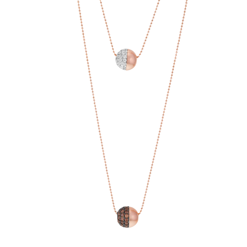 Collier en bronze plaqué or rose et rhodié, oxydes de zirconium