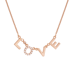 Collier en bronze plaqué or rose et oxydes de zirconium, LOVE