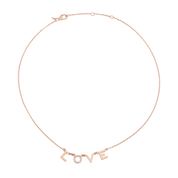 Collier en bronze plaqué or rose et oxydes de zirconium, LOVE