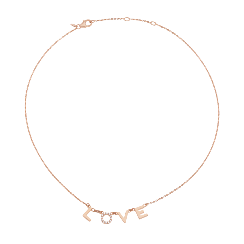 Collier en bronze plaqué or rose et oxydes de zirconium, LOVE