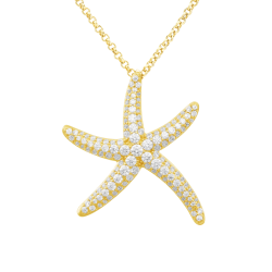 Collier en argent doré et oxydes de zirconium, étoile de mer