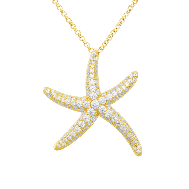 Collier en argent doré et oxydes de zirconium, étoile de mer